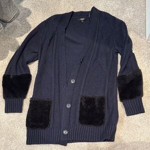 Simply Vera Vera Wang Navy Knit Cardigan w Faux Fur Accents